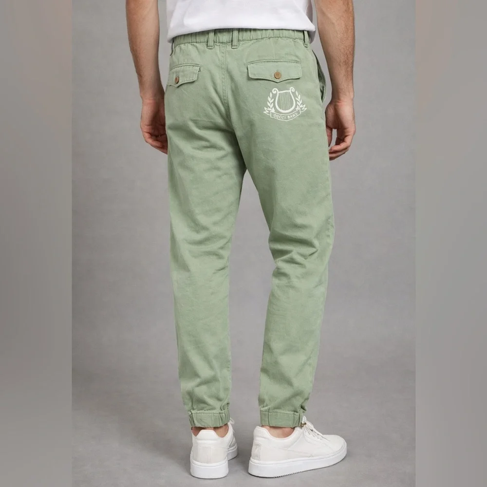 Gucci Green Cotton Embroidered Logo Pants Gucci Band - 30